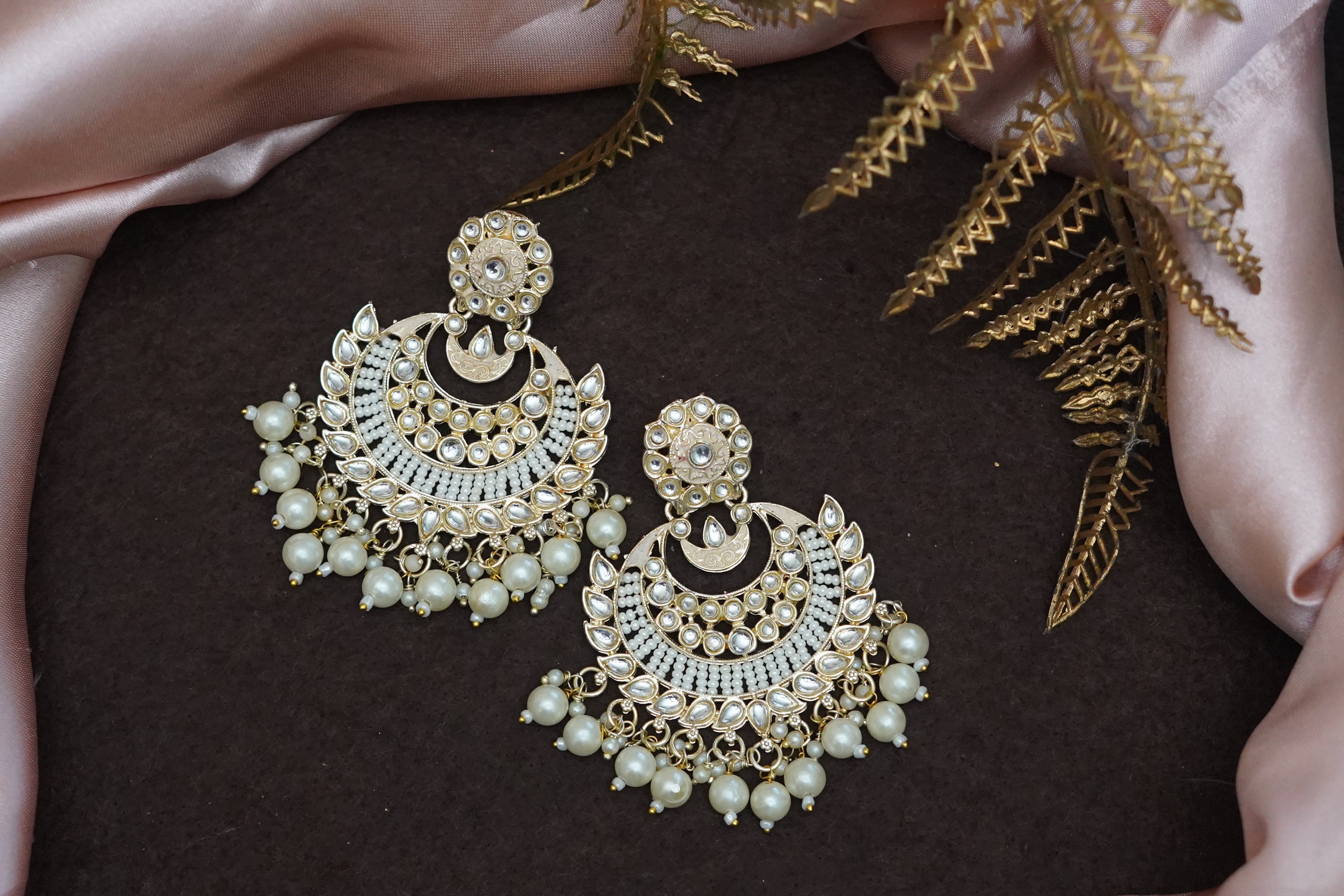 Noor Pearl Kundan Chandbali Earrings
